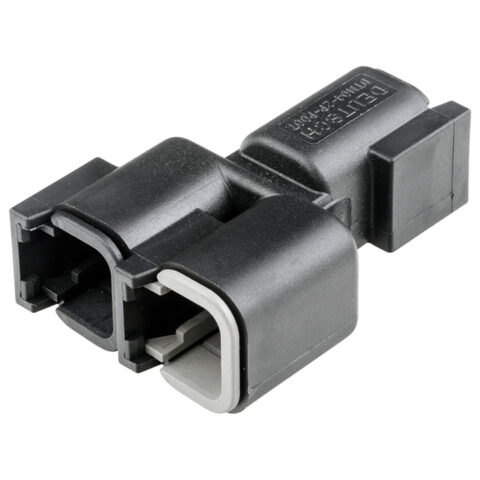 DTM 2WAY BLACK BUSSED Y RECEPTACLE + MOULDED GOLD PINS